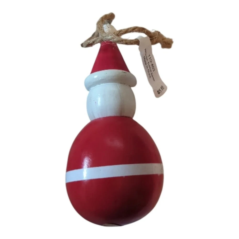 Vintage Crate & Barrel Wooden Bubble Santa Ornament